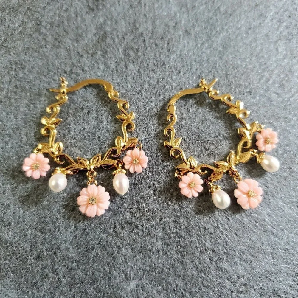 Jardin Mother of Pearl Flower Multigemstone Hoop Earrings